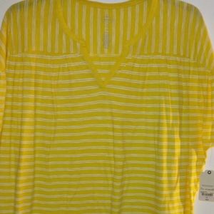 NWT ST. JOHN'S BAY 1X YELLOW STRIPE V NECK  SHORT SLEEVE TEE